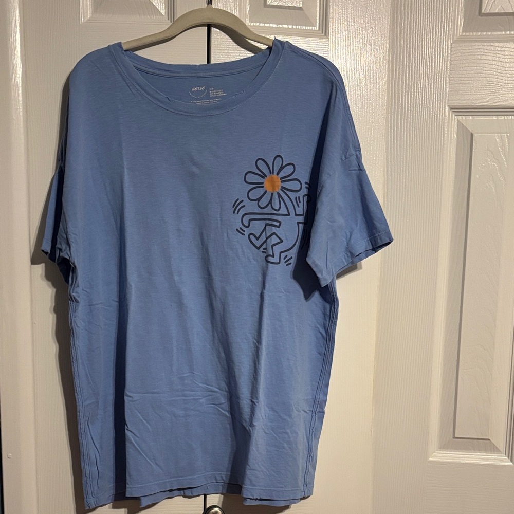 Aerie Keith Haring collaboration blue short sleeve t-shirt size small NWOT
